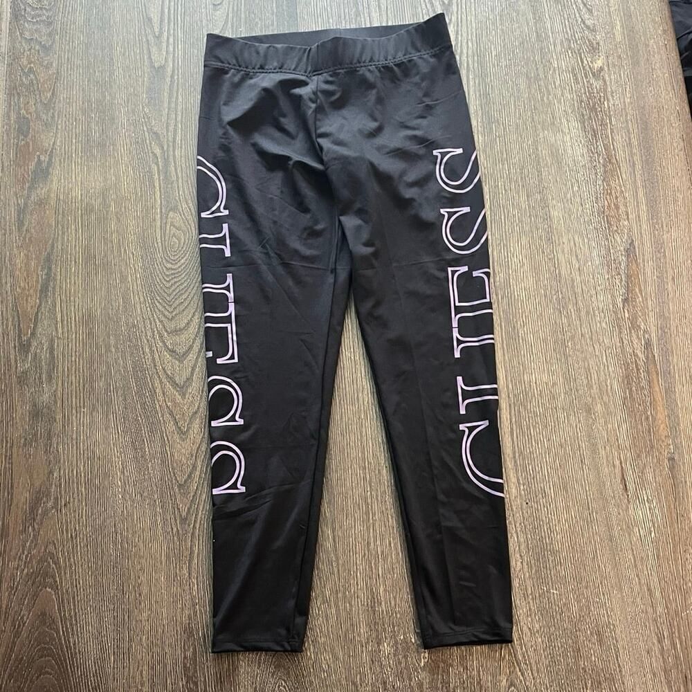 NWOT Guess Crop Leggings High Rise Elastic Waist Pull-On Logo Print Black Size M